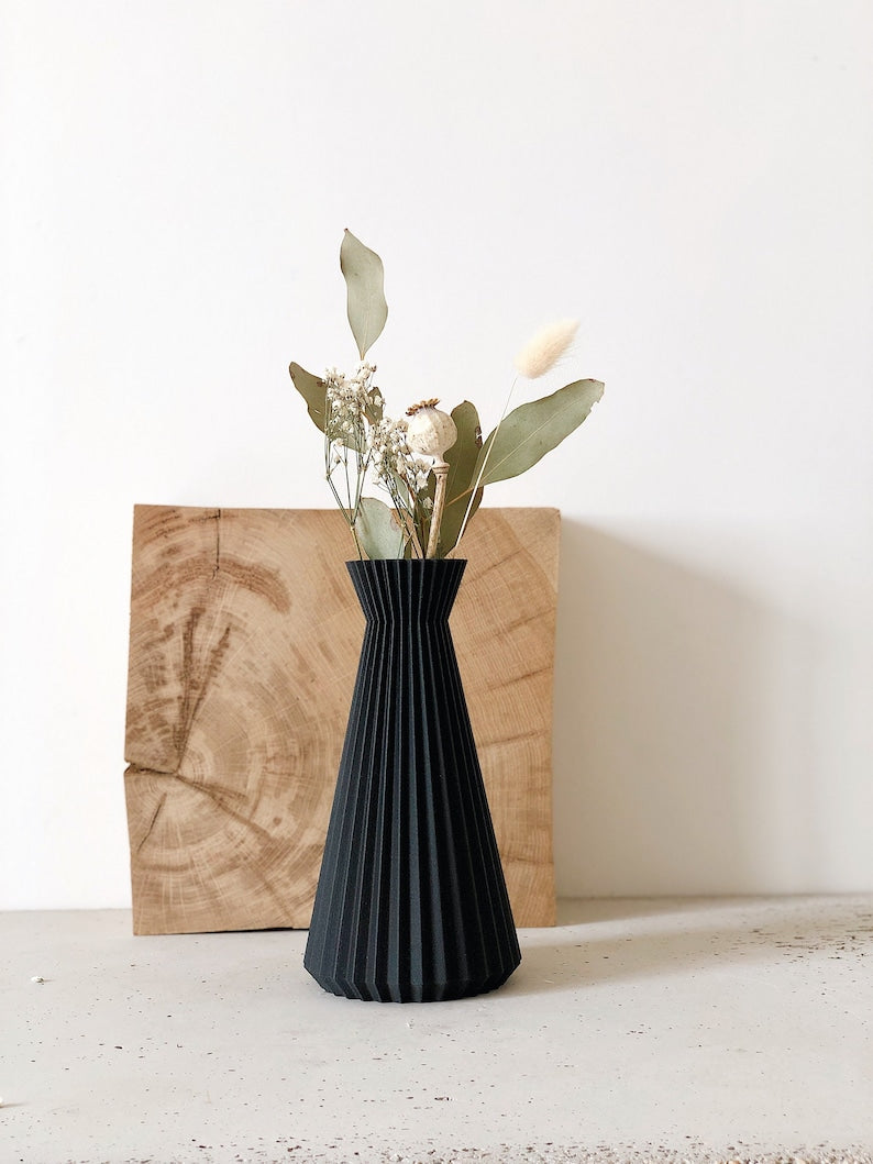 Vase origami "ISHI" NOIR - Fleurs séchées - Cadeau original pour elle