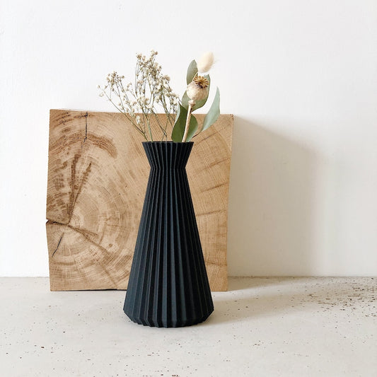 Vase origami "ISHI" NOIR - Fleurs séchées - Cadeau original pour elle