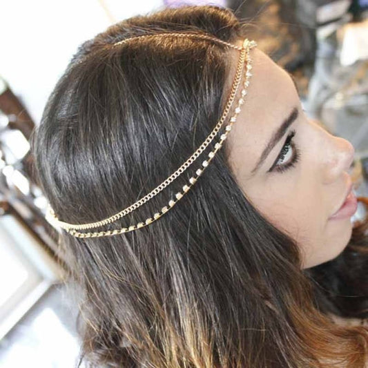 Gold Rhinestone Headpiece, Gypsy Head Chain, Gold Boho Head Chain, Bohemian headpiece, Chain Link Headband,Festive Jewelry,Bridal Hair Piece