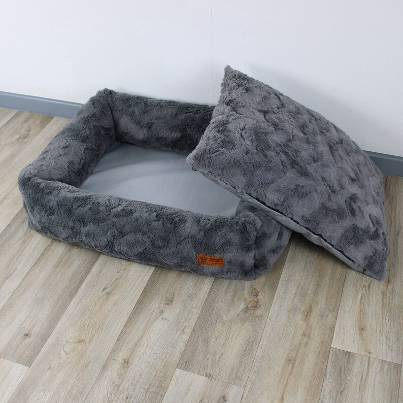 Dog bed cuddle bed deluxe orthopedic from HS-Hundebett, color light grey