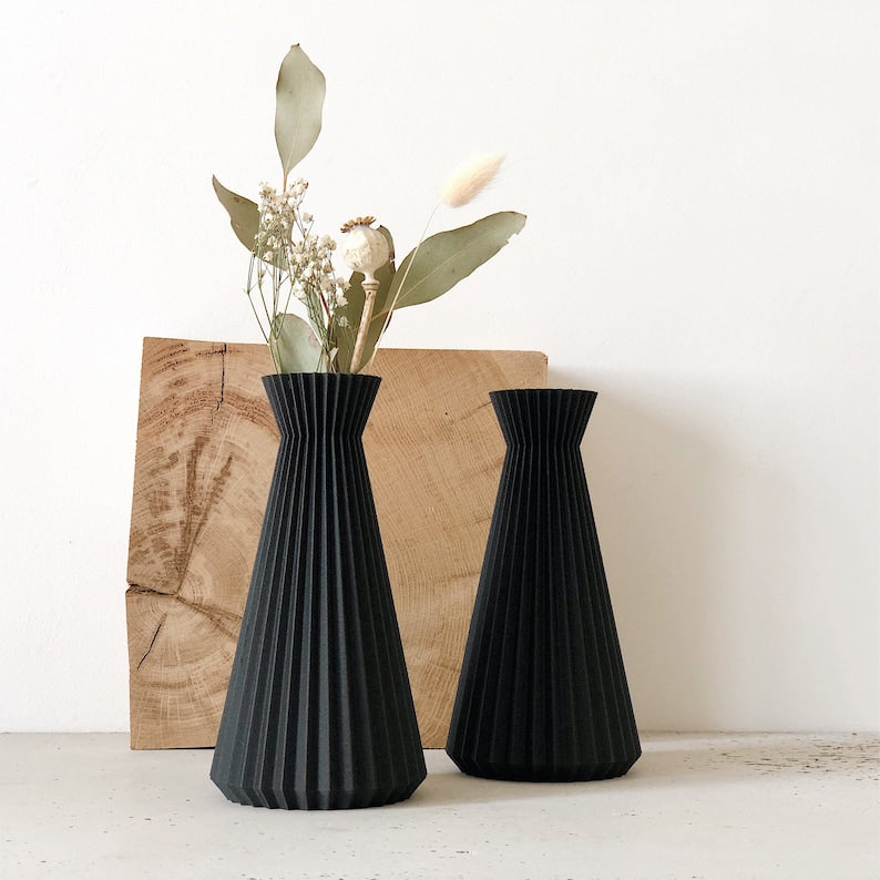 Vase origami "ISHI" NOIR - Fleurs séchées - Cadeau original pour elle