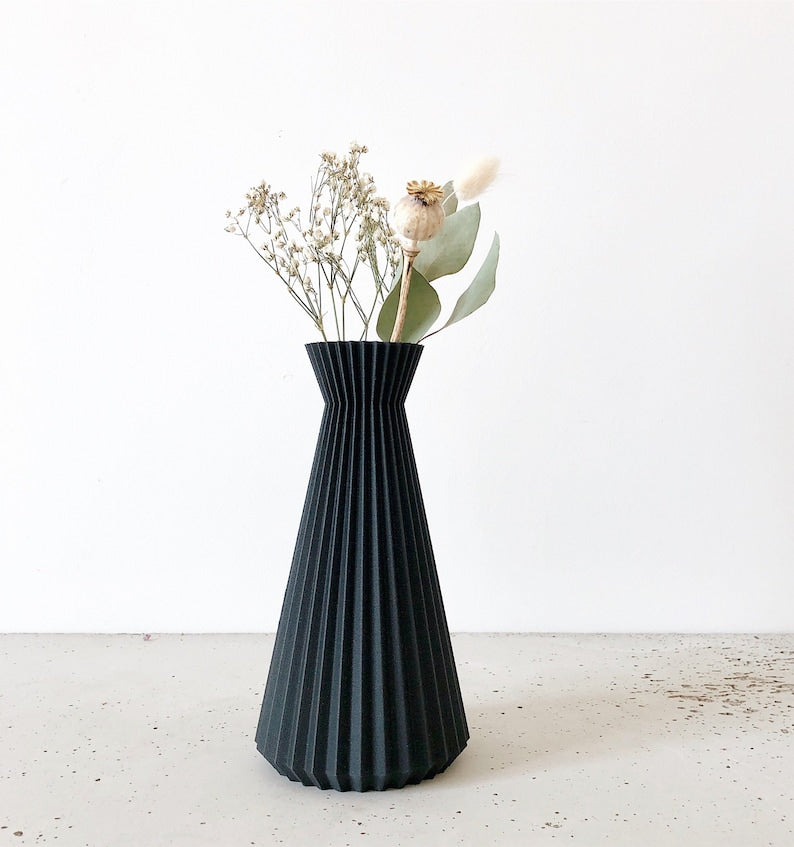 Vase origami "ISHI" NOIR - Fleurs séchées - Cadeau original pour elle