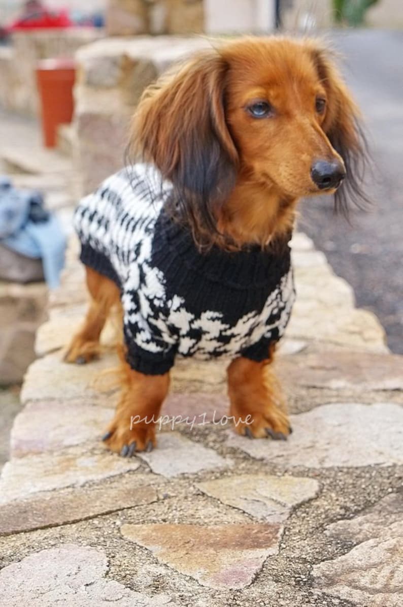 Dog knit sweater houndstooth - Dachshund Sweater - Dog Clothes - Wiener dog -Dachshund coat -Dog winter clothes - Dackel -Custom Dog Clothes