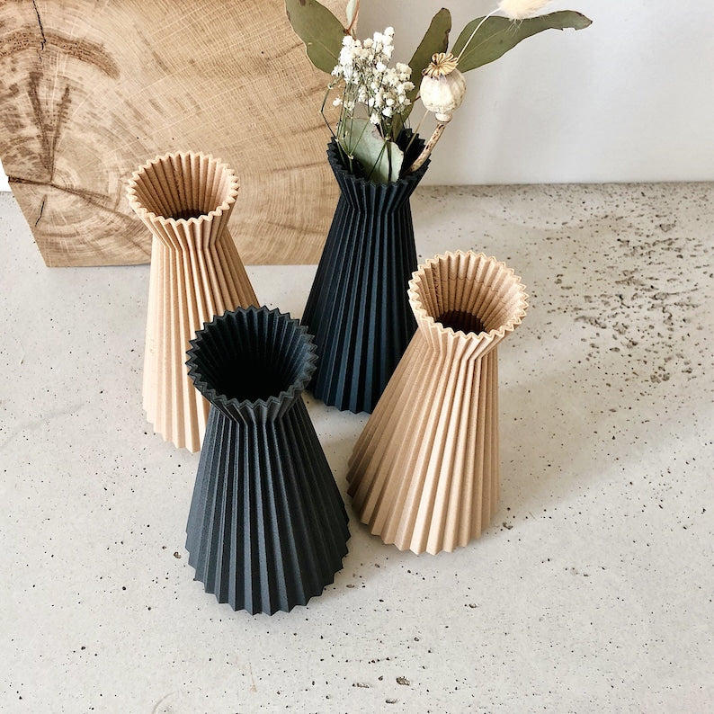 Vase origami "ISHI" NOIR - Fleurs séchées - Cadeau original pour elle