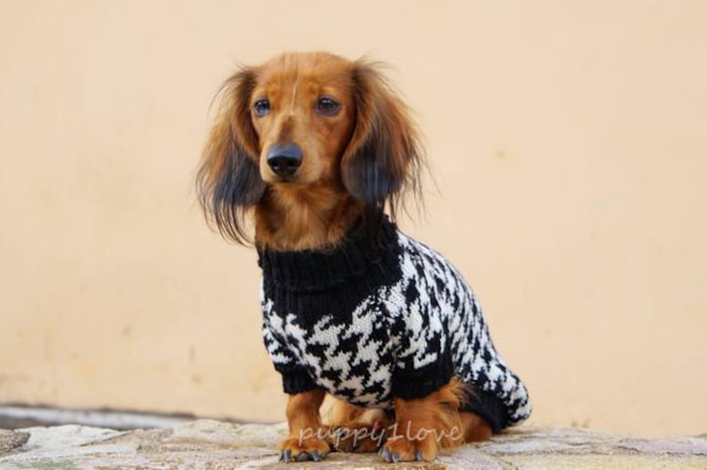 Dog knit sweater houndstooth - Dachshund Sweater - Dog Clothes - Wiener dog -Dachshund coat -Dog winter clothes - Dackel -Custom Dog Clothes