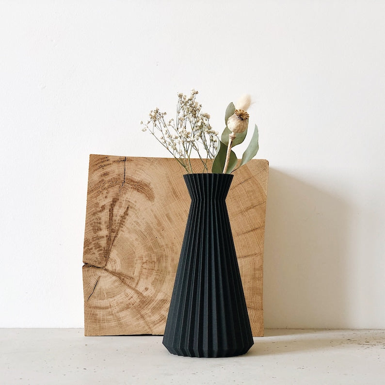 Vase origami "ISHI" NOIR - Fleurs séchées - Cadeau original pour elle